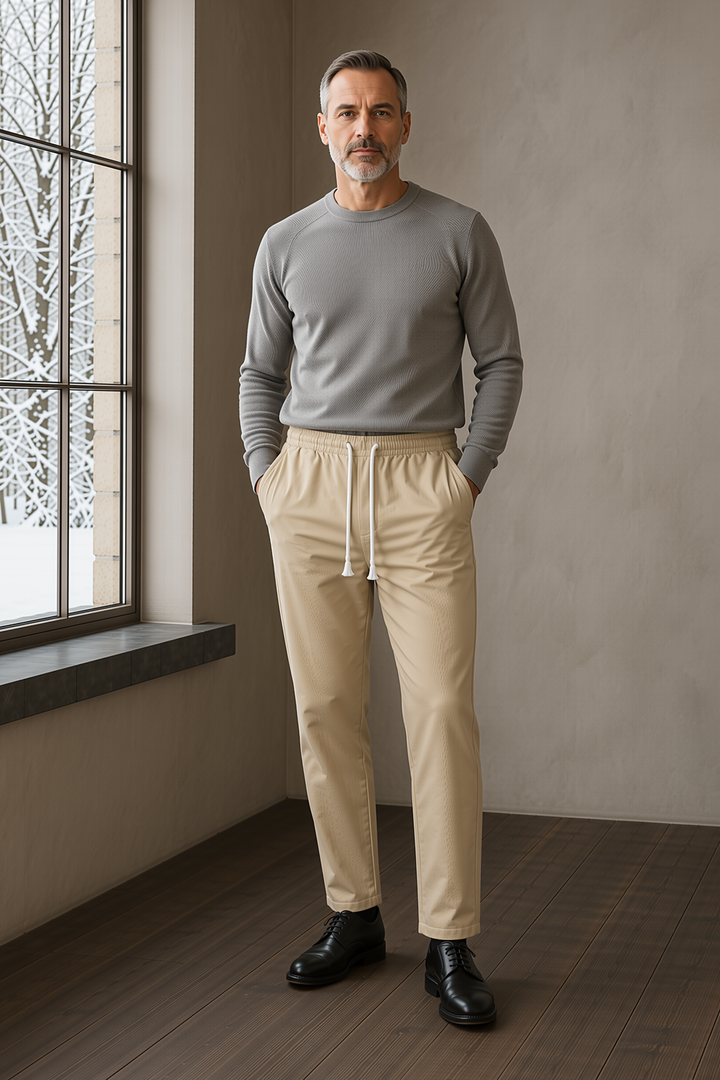 Linen Blend Drawstring Trousers - olive hero