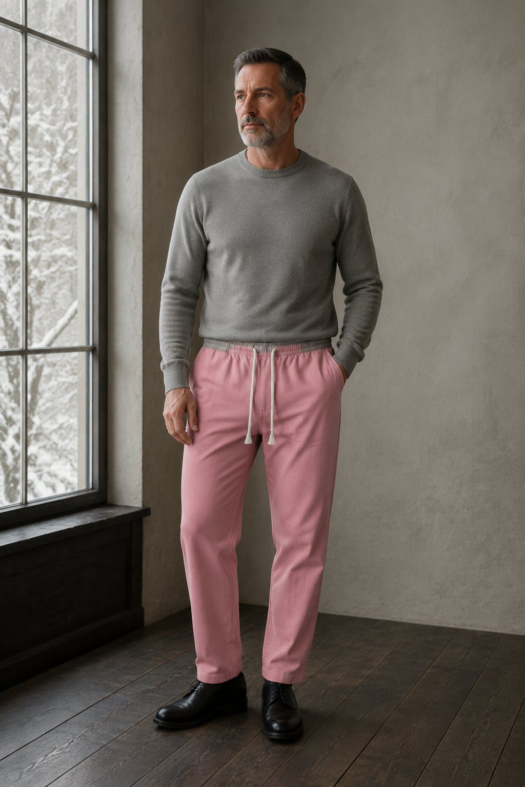Linen Blend Drawstring Trousers - pink hero