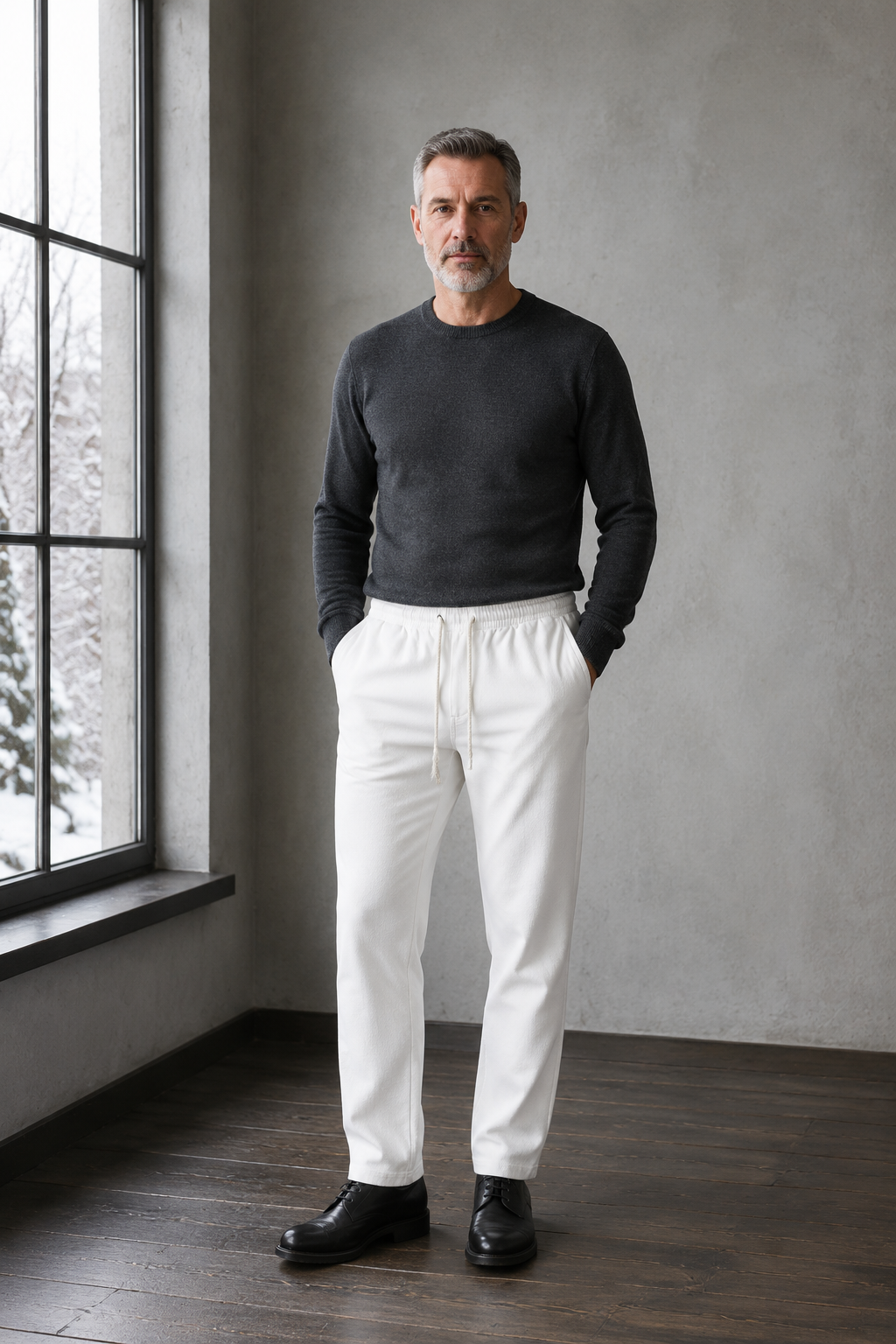 Linen Blend Drawstring Trousers - white hero