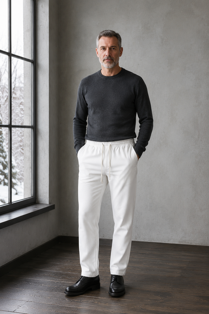 Linen Blend Drawstring Trousers - white hero