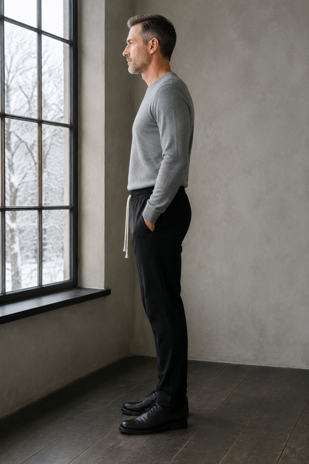 Linen Blend Drawstring Trousers - black side