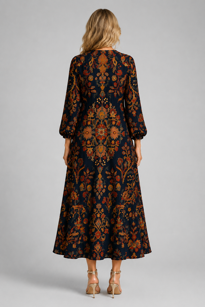 Linen Blend Long Sleeve Dress back view