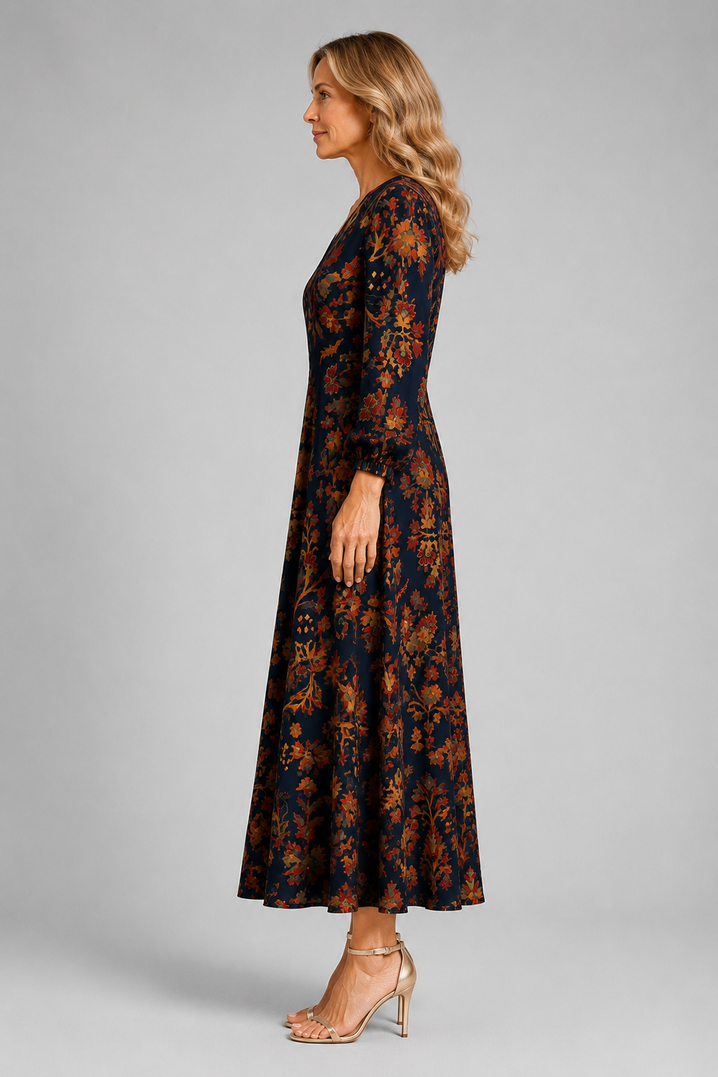 Linen Blend Long Sleeve Dress side view