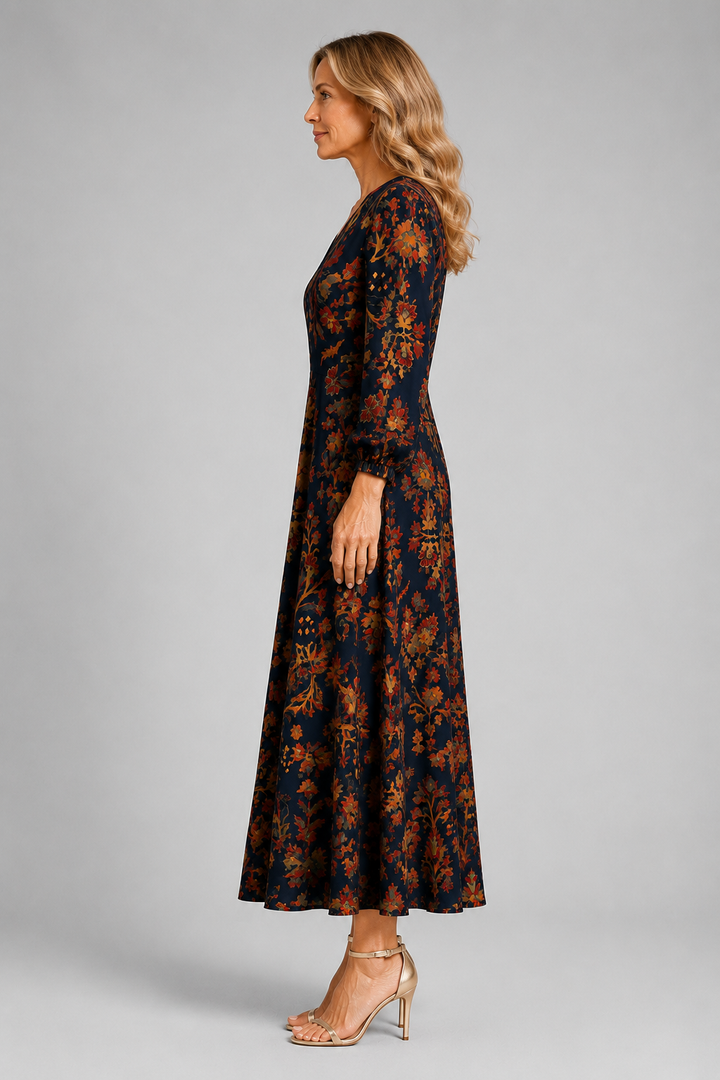 Linen Blend Long Sleeve Dress side view