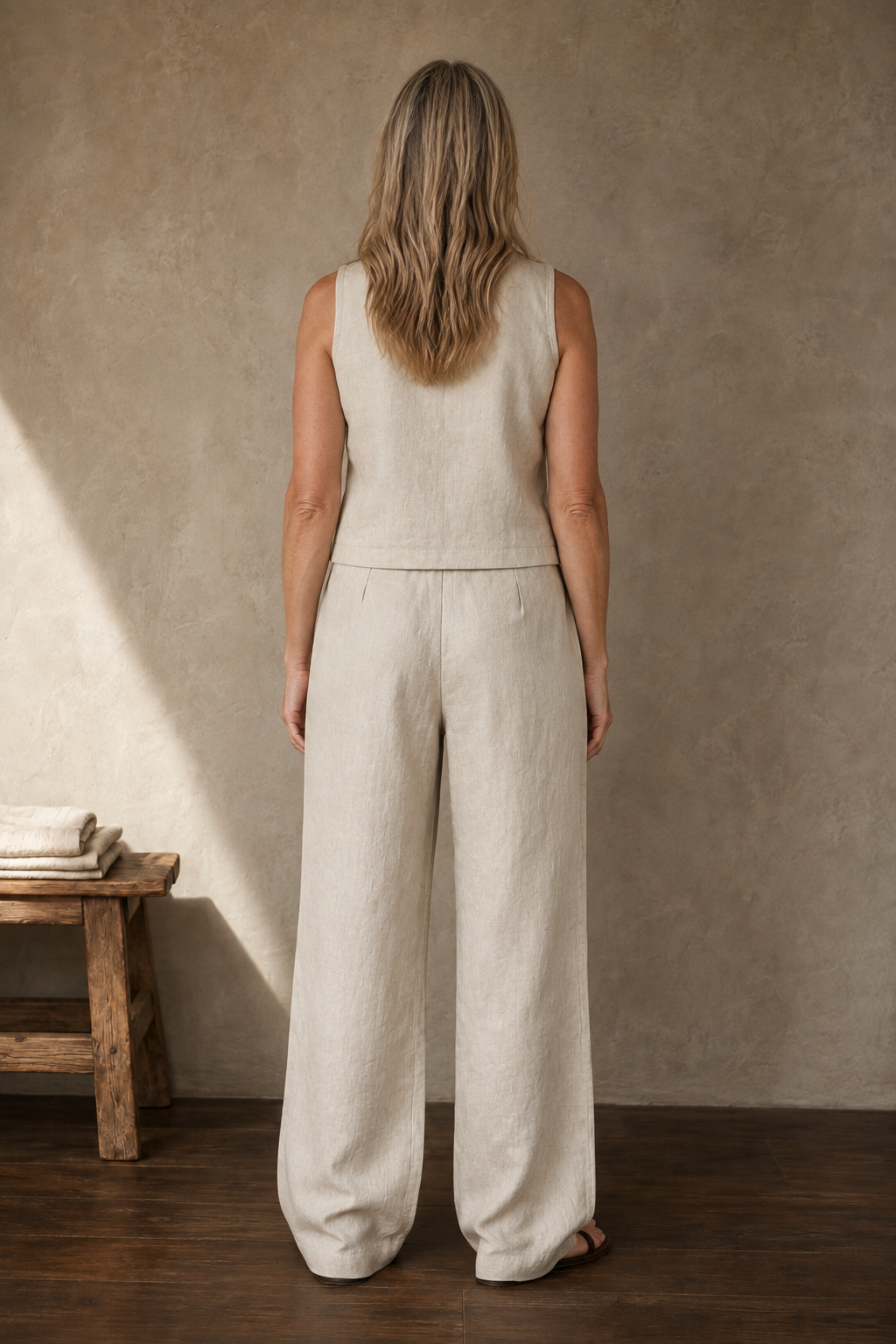 Linen Blend Mock Neck Trouser Set back view