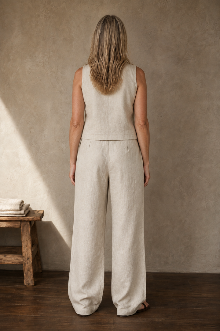 Linen Blend Mock Neck Trouser Set back view