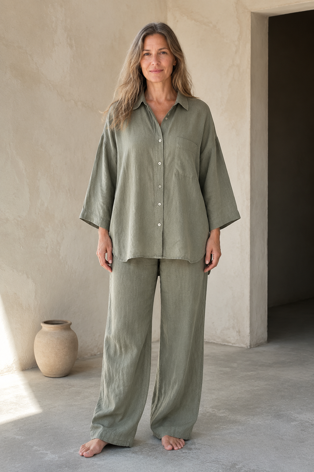 Linen Blend Shirt And Trouser Set editorial product photo