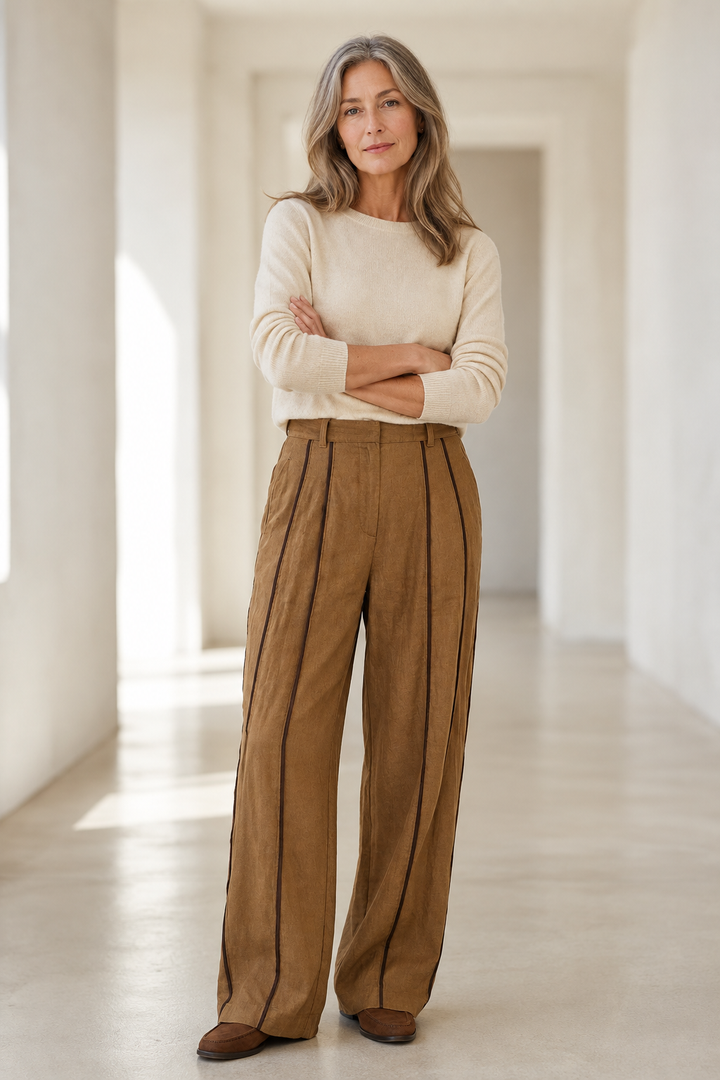 Linen Blend Striped Wide Leg Pants