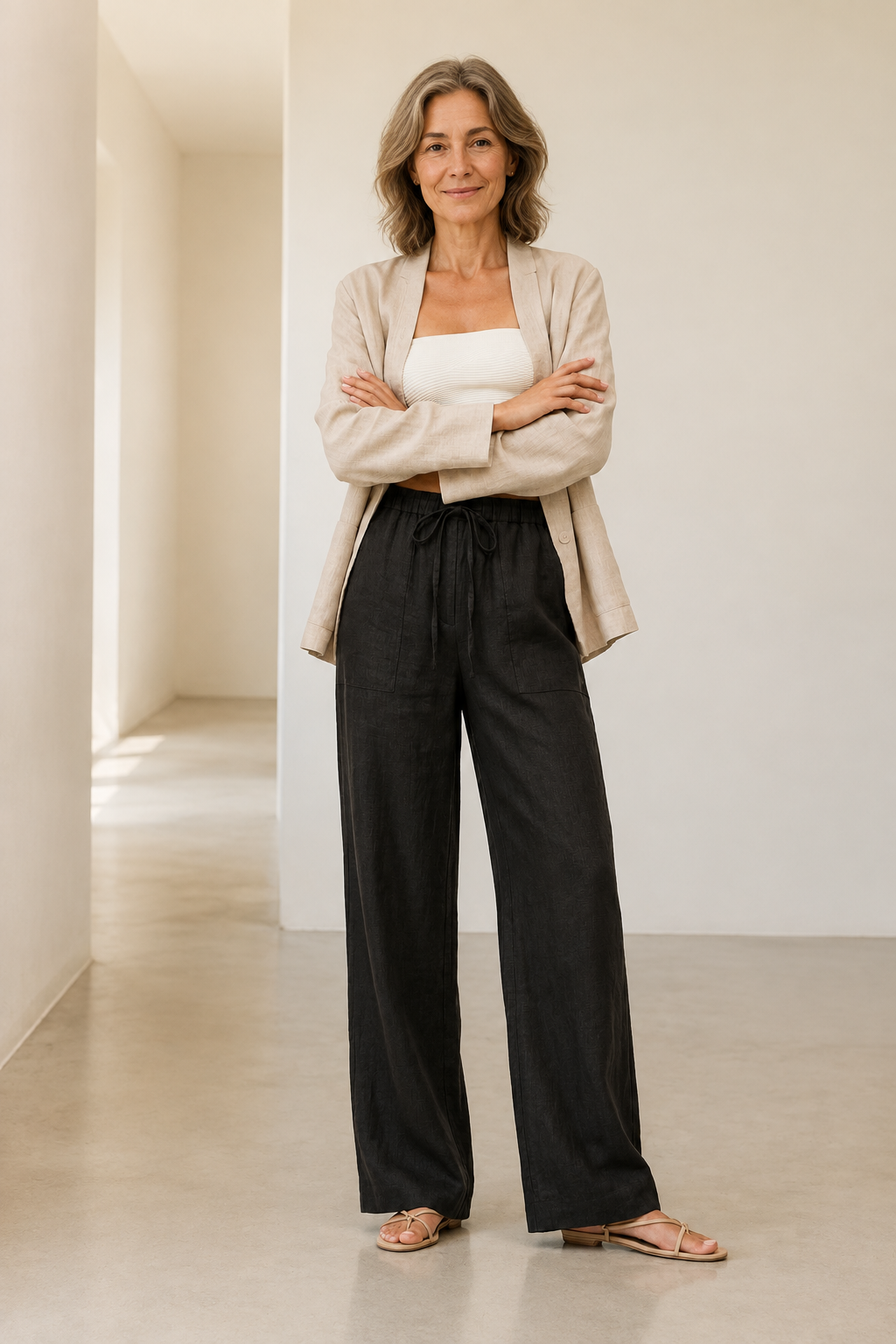 Linen Drawstring Straight Leg Pants