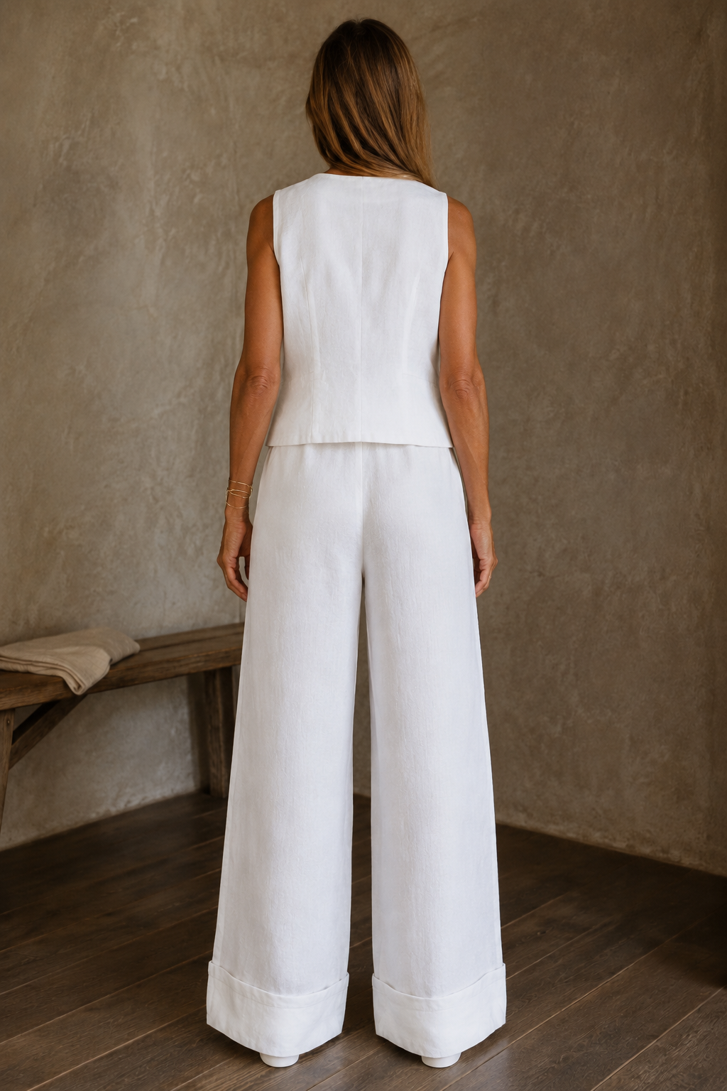 Linen Wide Leg Two Piece Set back view