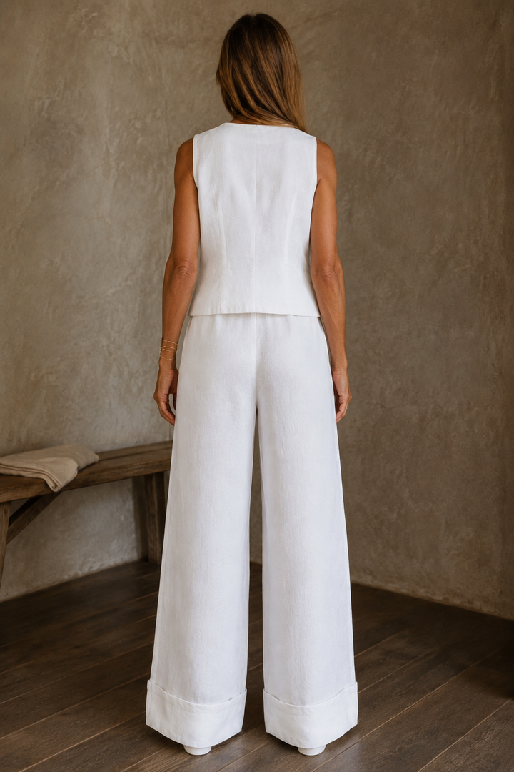 Linen Wide Leg Two Piece Set back view