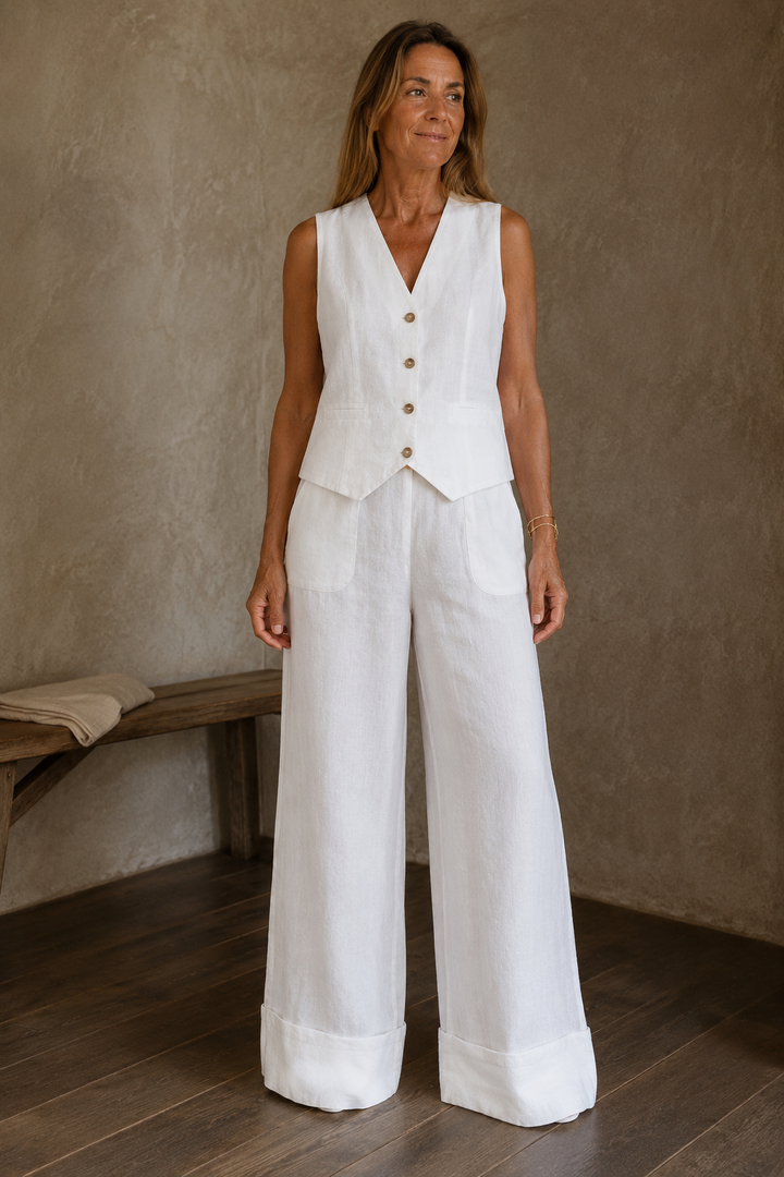 Linen Wide Leg Two Piece Set editorial product photo