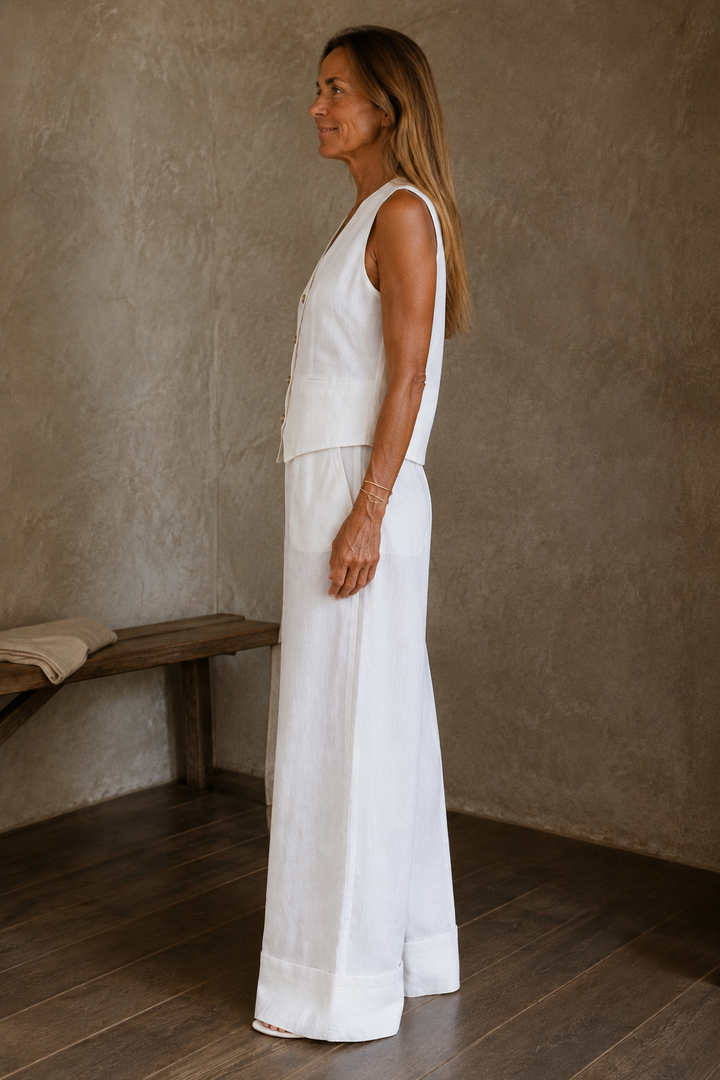 Linen Wide Leg Two Piece Set side view