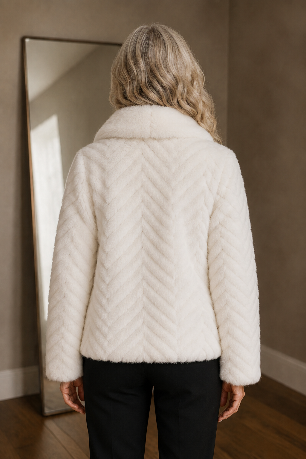 Lise | Chevron Faux Fur Cropped Jacket - White