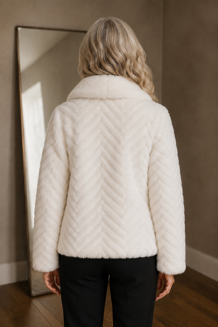 Lise | Chevron Faux Fur Cropped Jacket - White