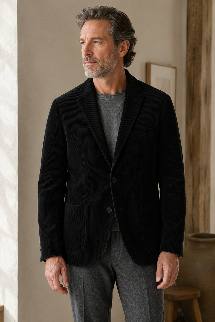 Black corduroy blazer color hero