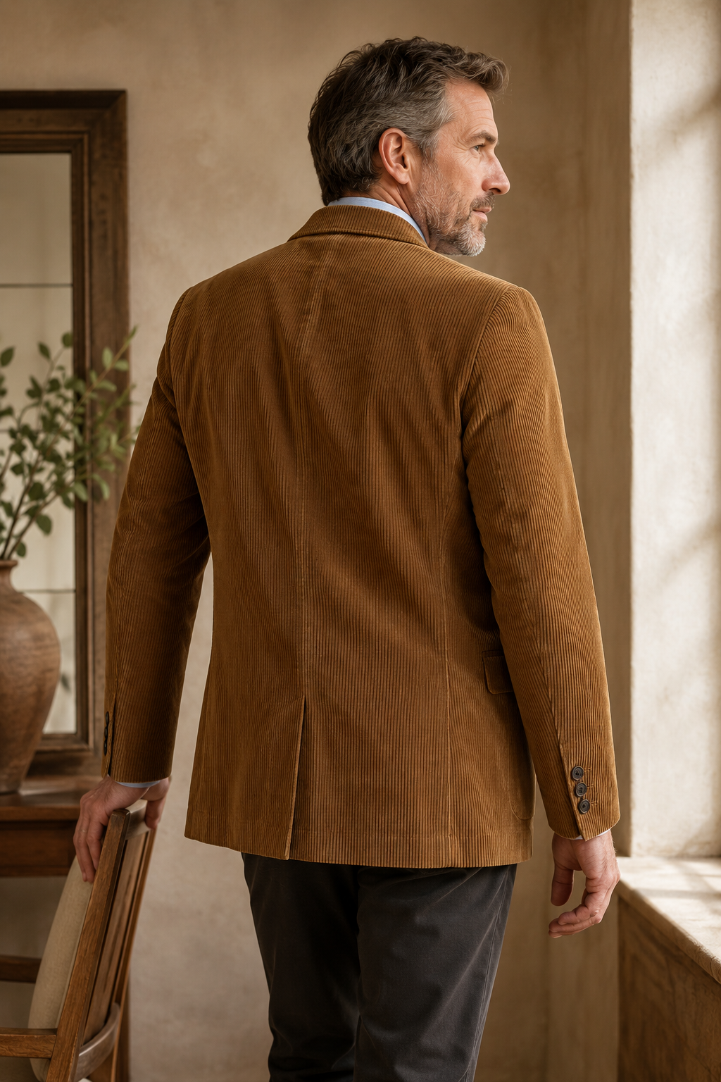 Brown corduroy blazer back view