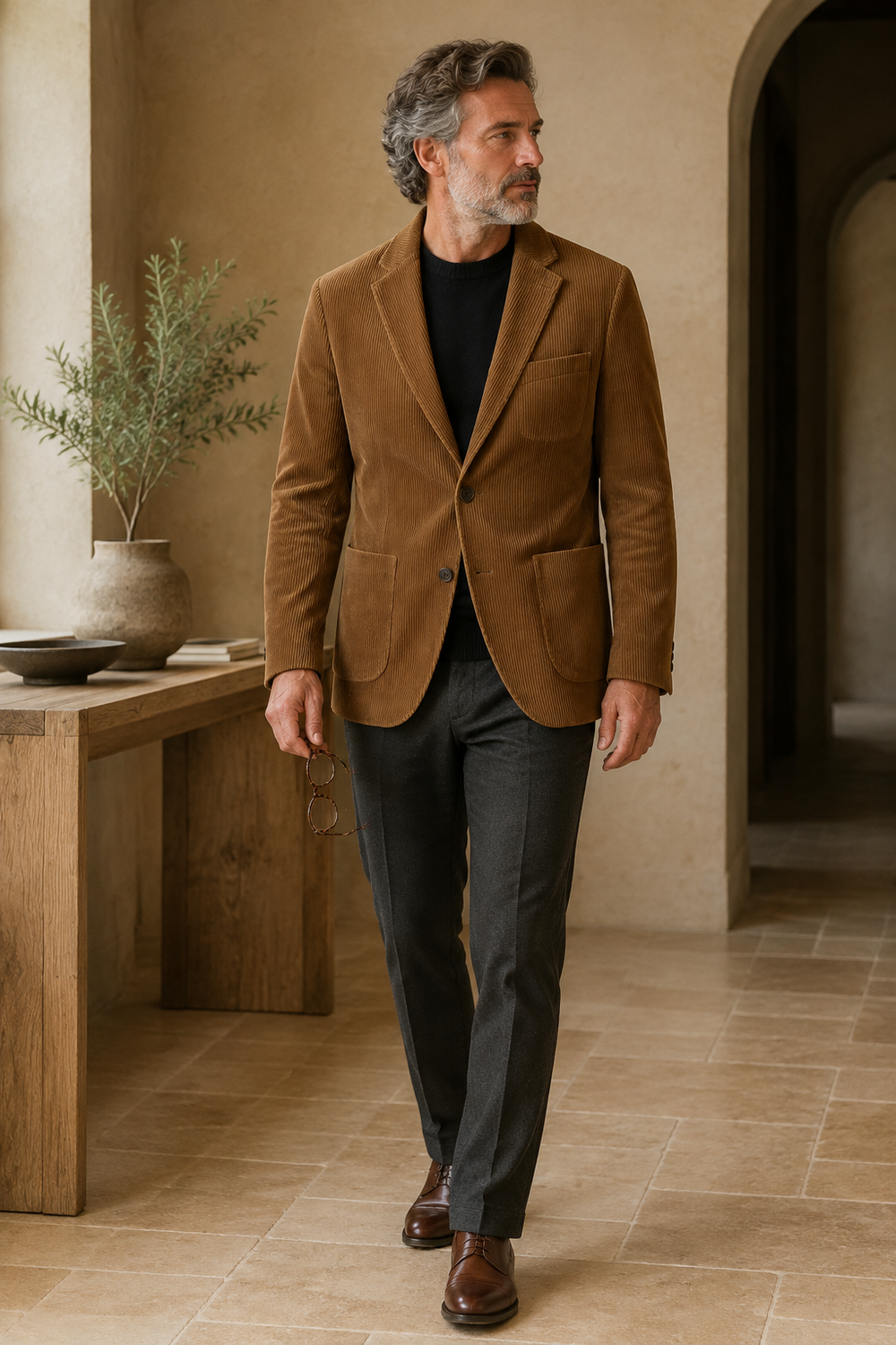 Brown corduroy blazer full-length front