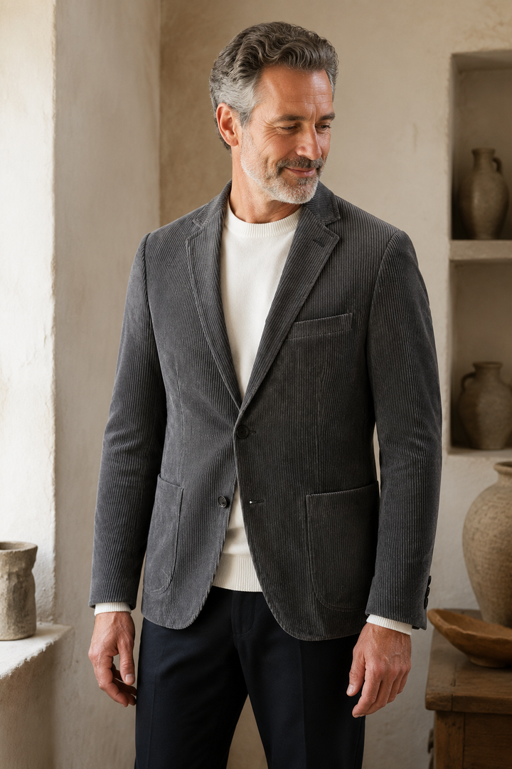 Gray corduroy blazer color hero
