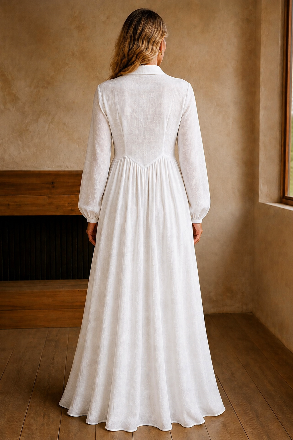 Long Sleeve Button Front Maxi Dress – back view