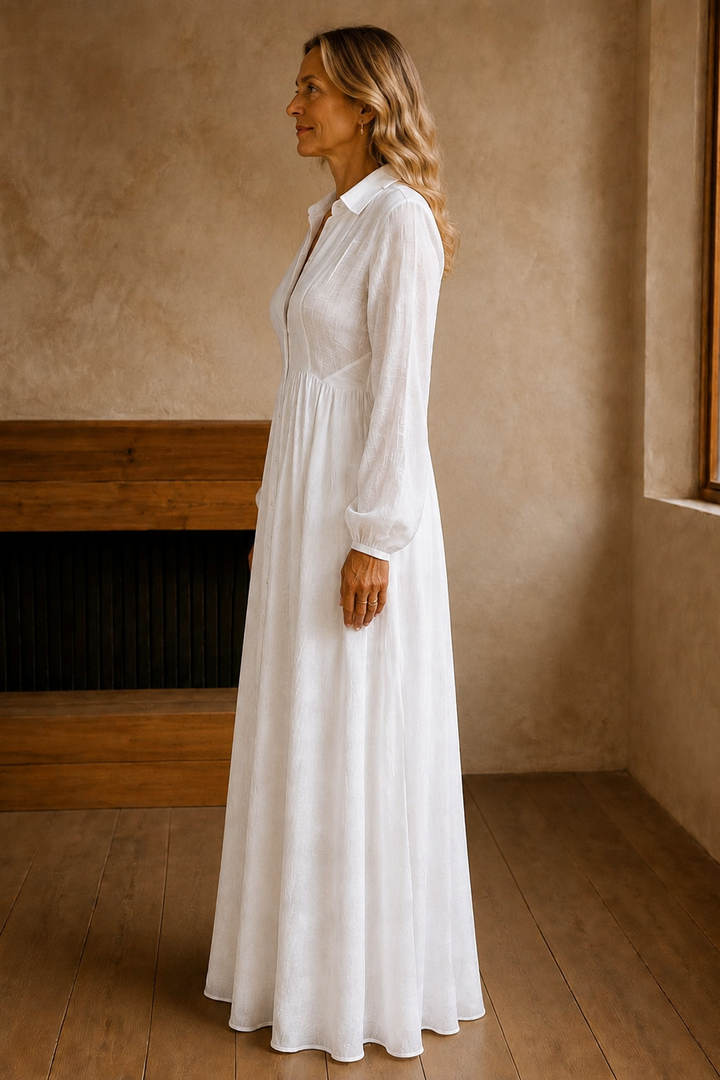 Long Sleeve Button Front Maxi Dress – left side view