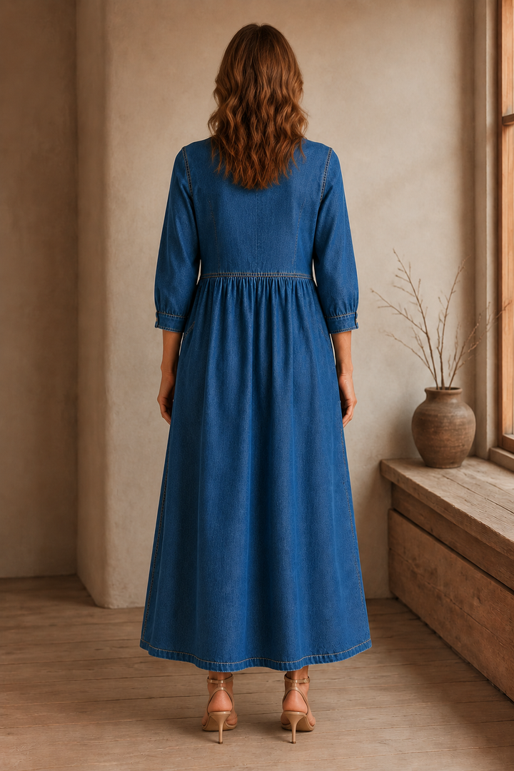 Long Sleeve Denim Maxi Dress back view