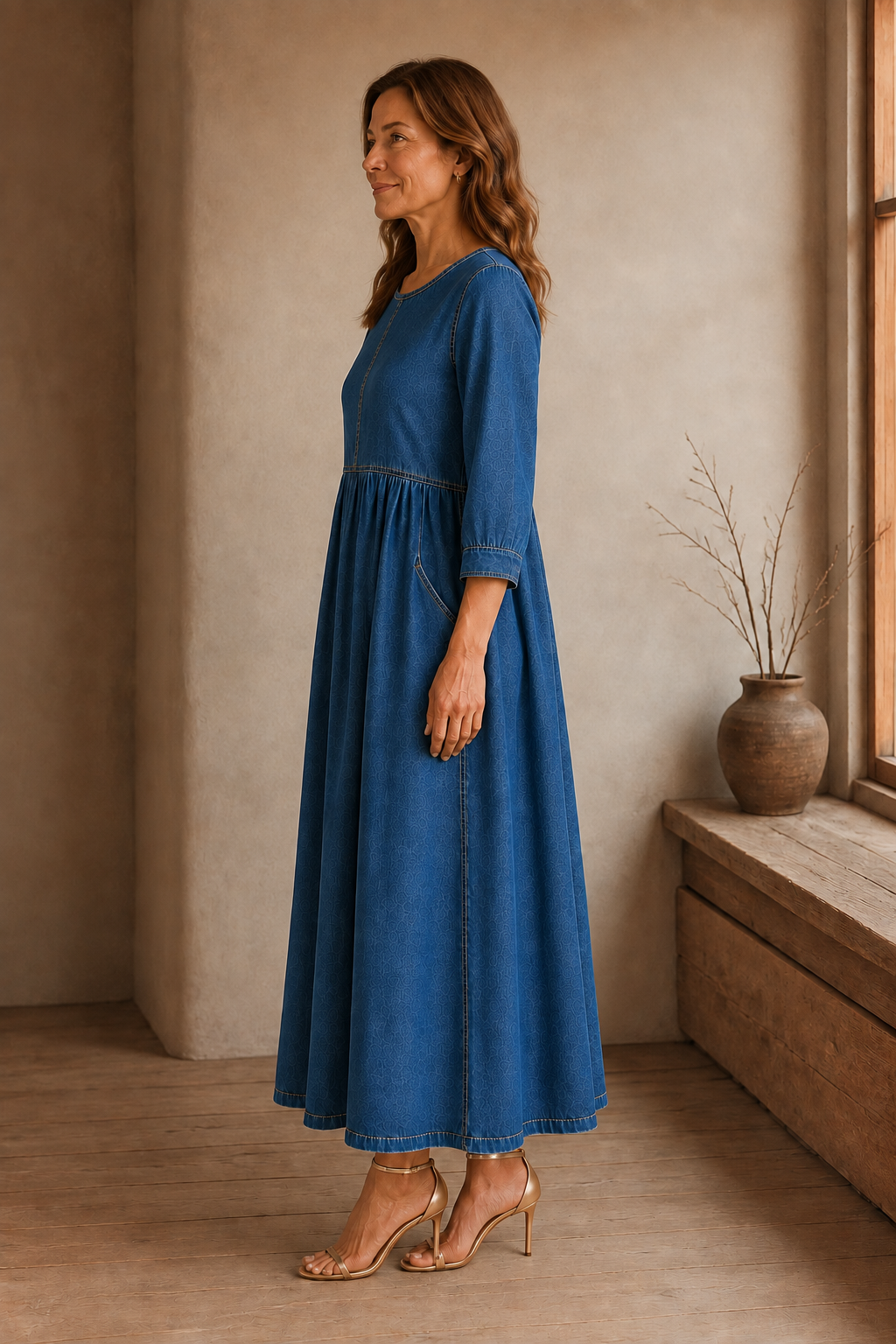 Long Sleeve Denim Maxi Dress side view
