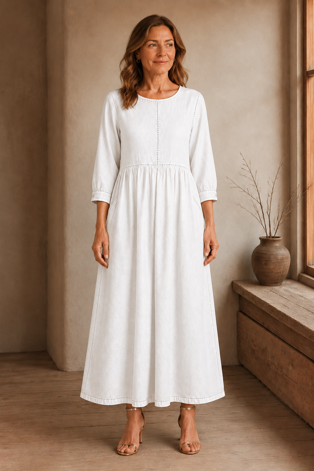 Long Sleeve Denim Maxi Dress - White