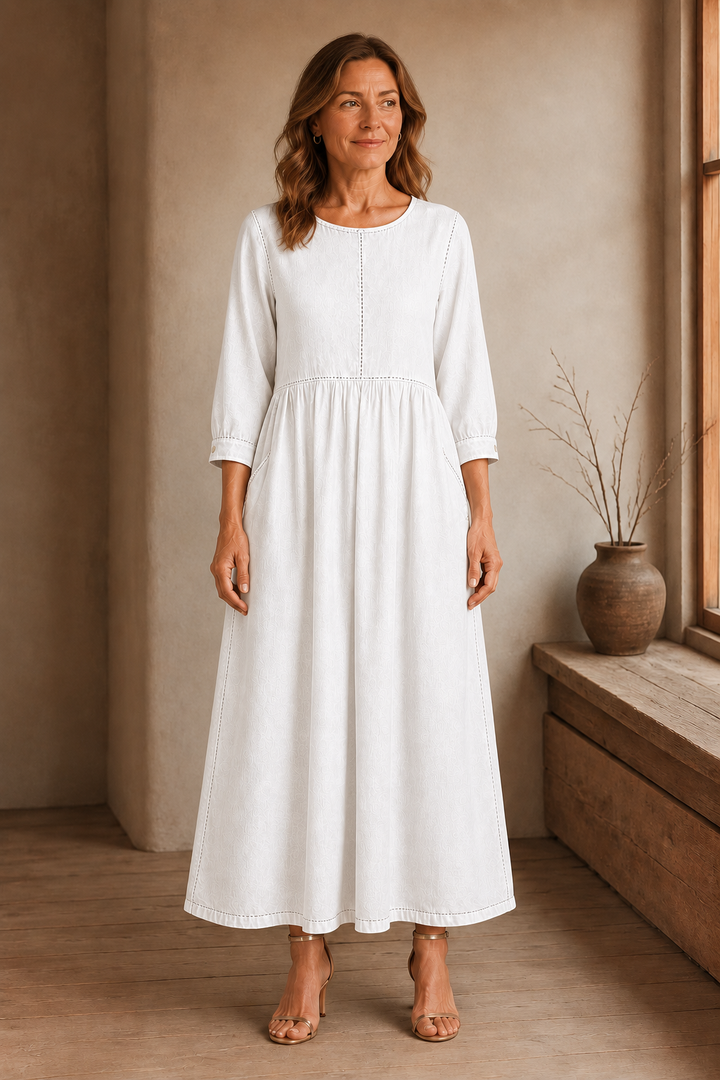 Long Sleeve Denim Maxi Dress - White