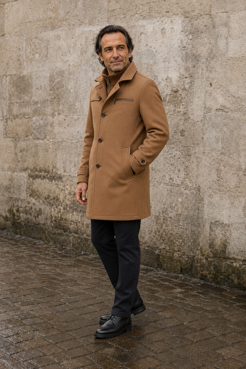 Longline Funnel Neck Waterproof Jacket - side view