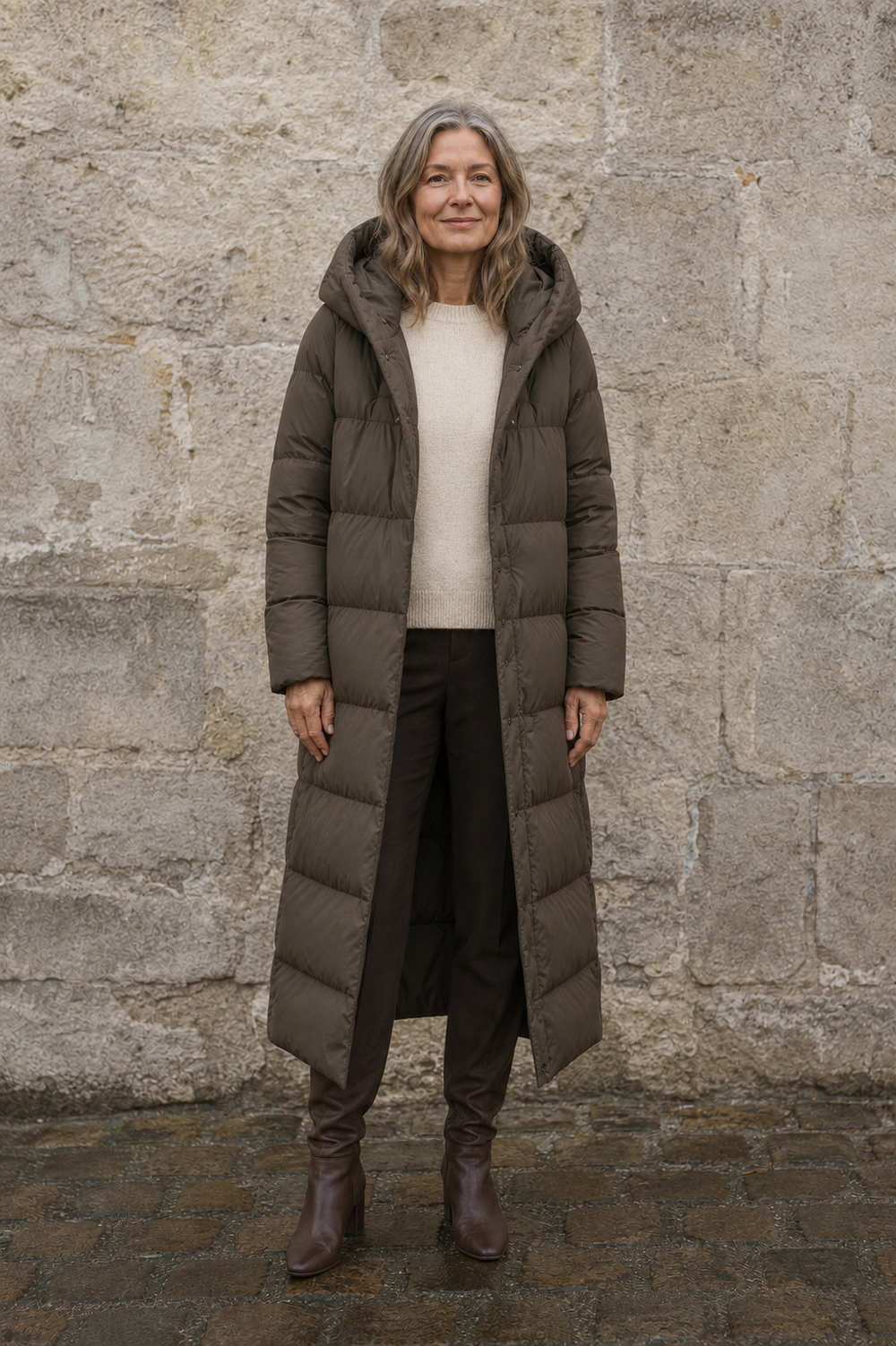 Longline hooded down parka open
