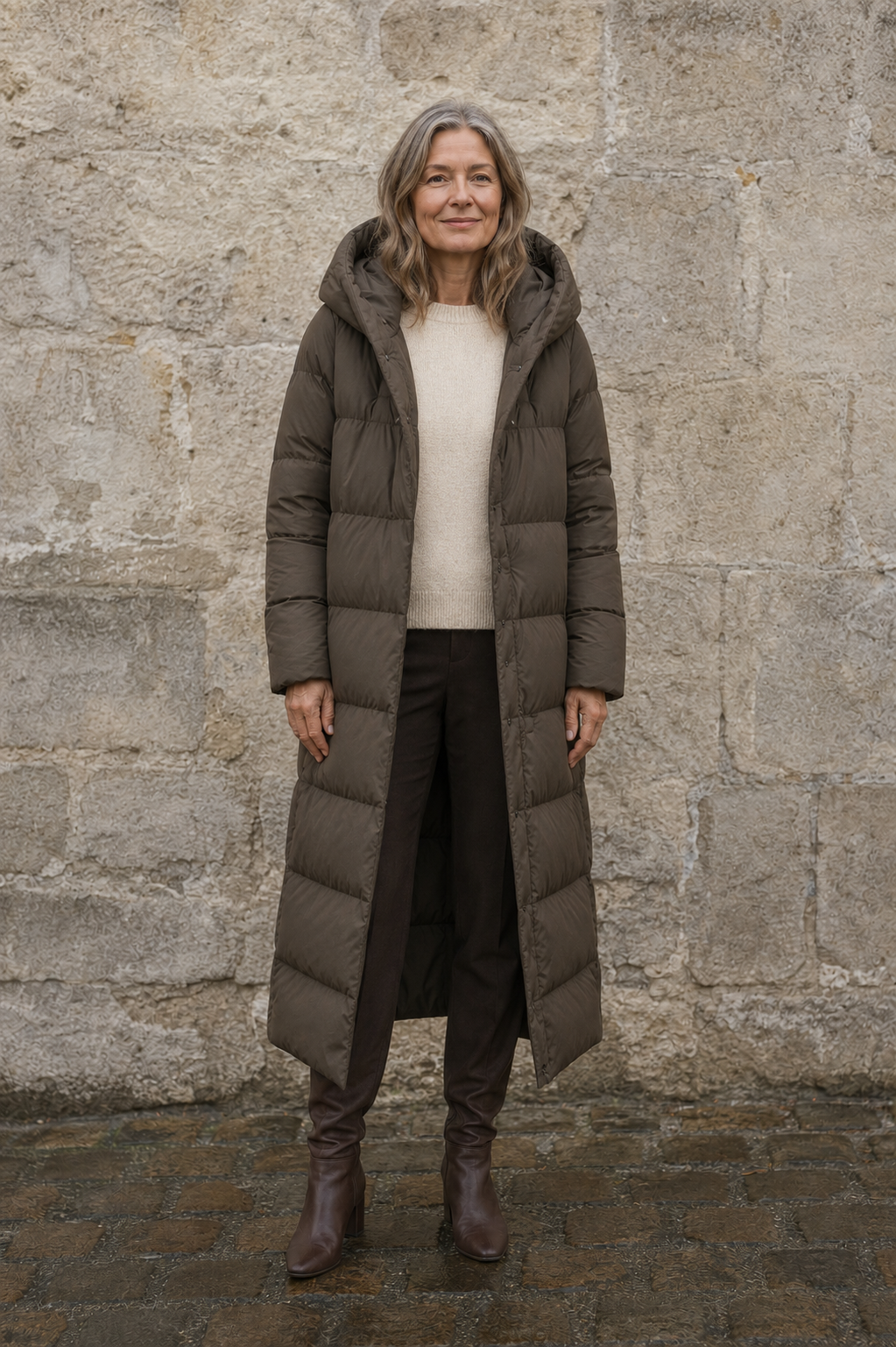 Longline hooded down parka open