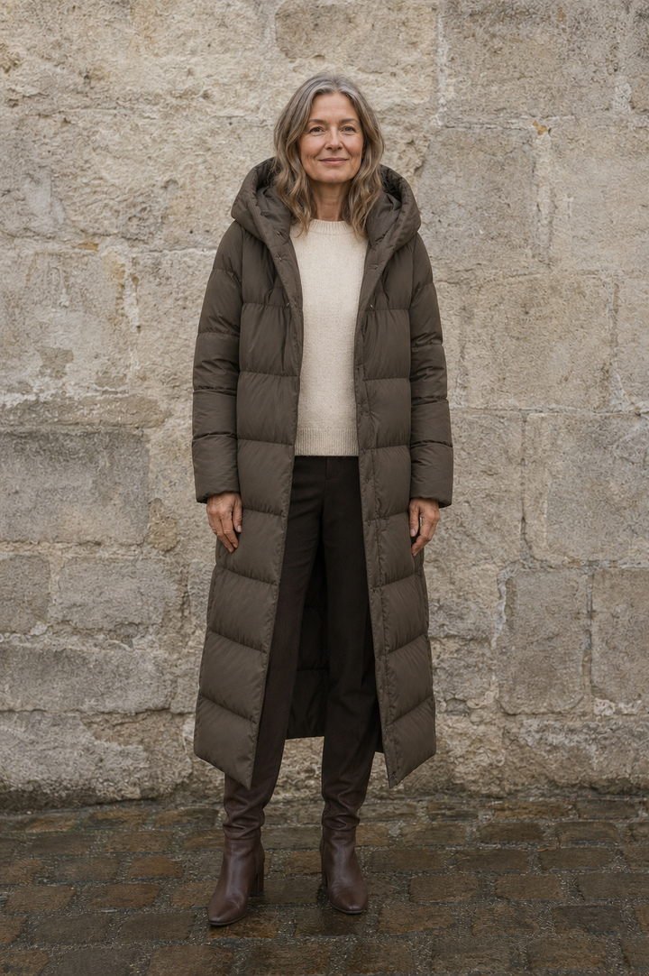 Longline hooded down parka open