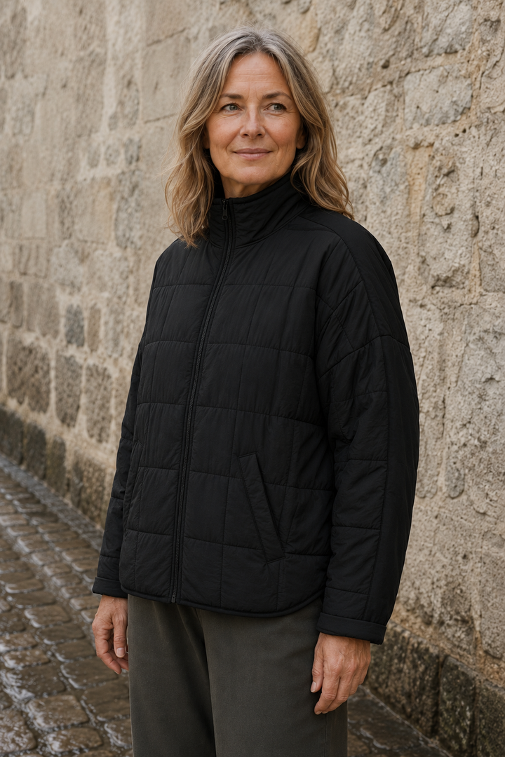 Lucette | Packable Quilted Zip Puffer - Black