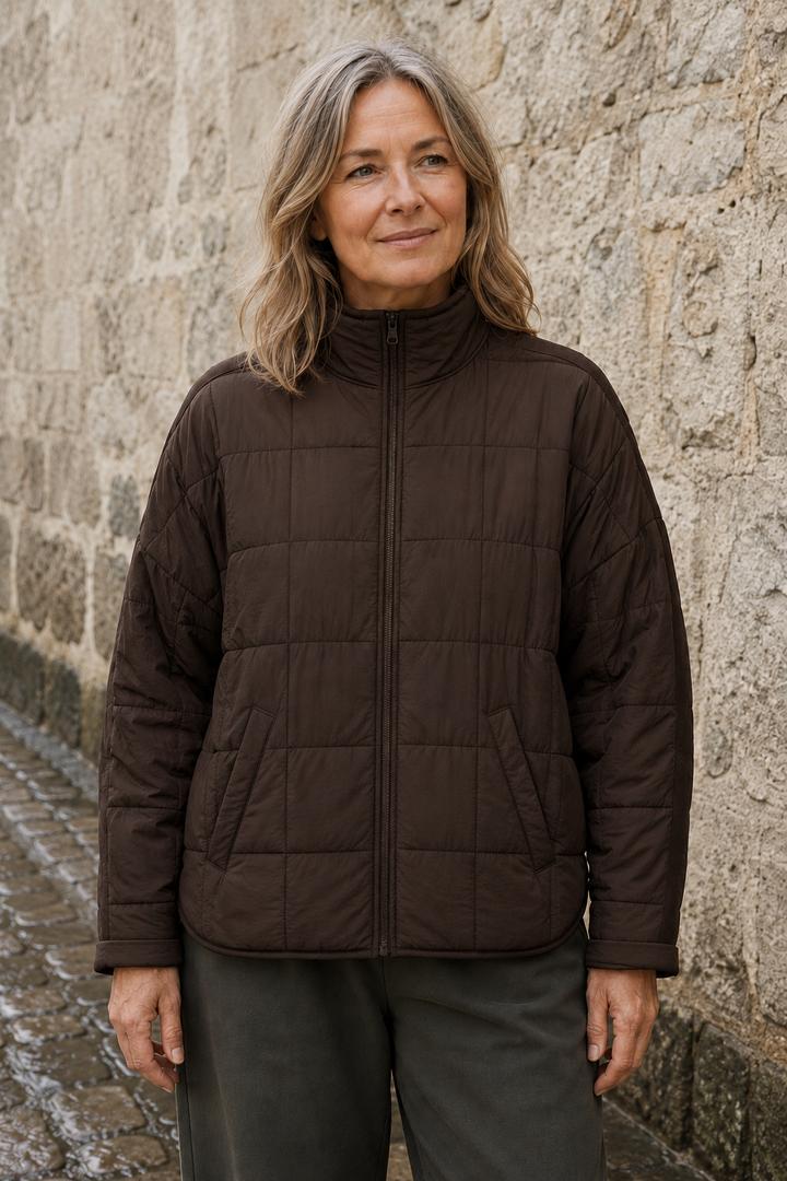 Lucette | Packable Quilted Zip Puffer - Brown