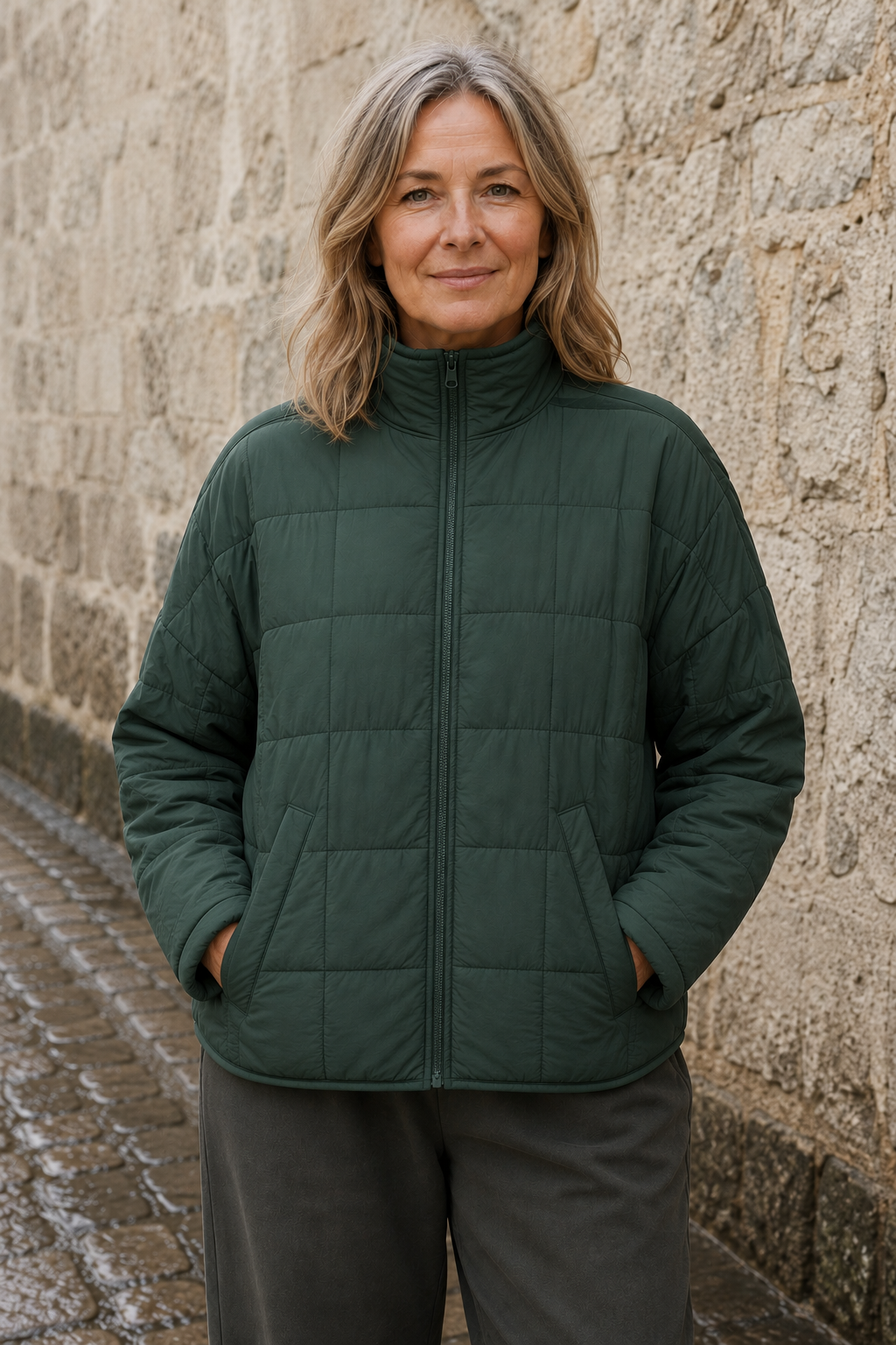 Lucette | Packable Quilted Zip Puffer - Green