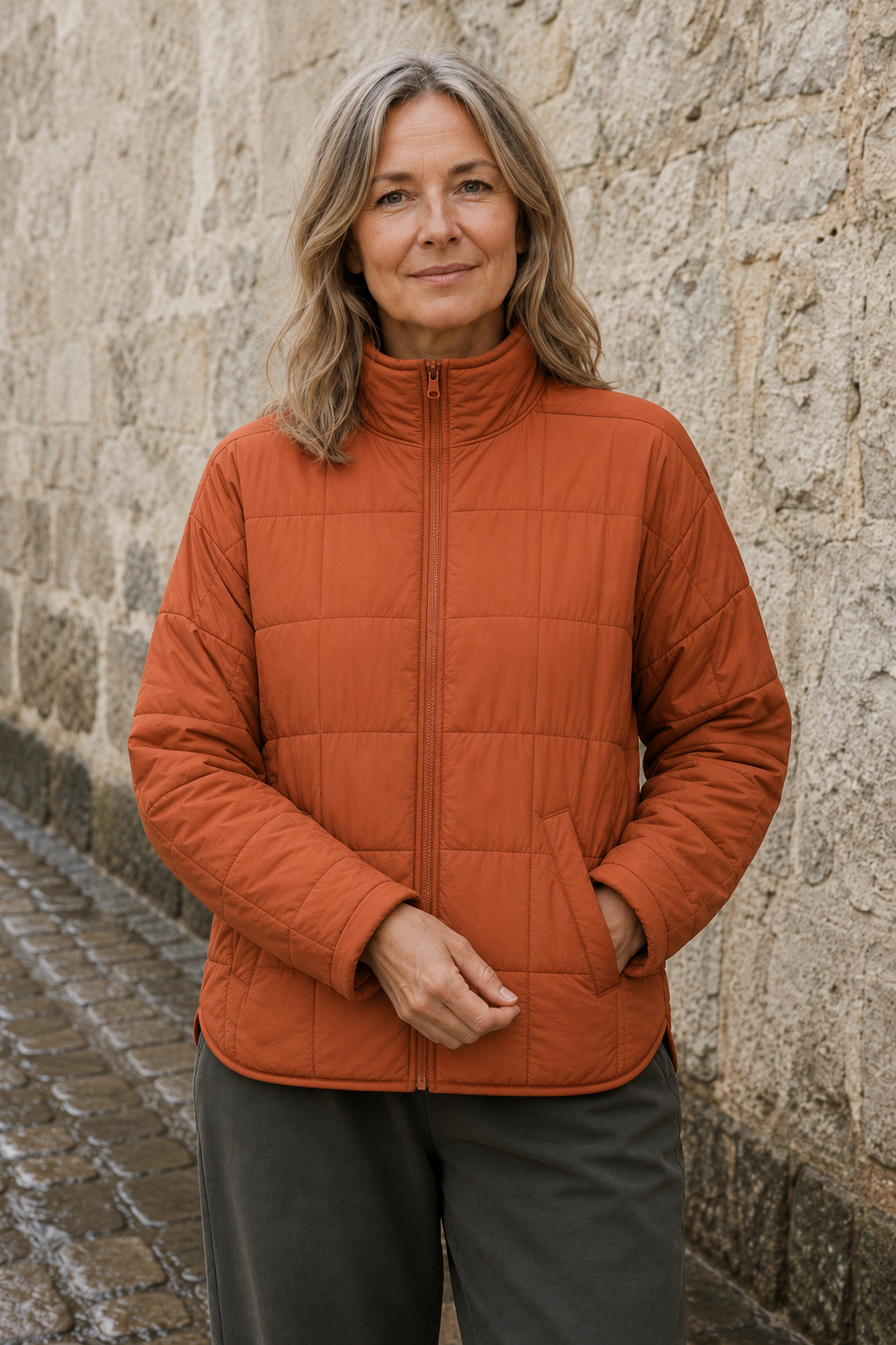 Lucette | Packable Quilted Zip Puffer - Orange