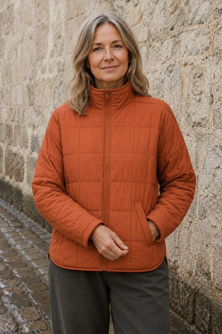 Lucette | Packable Quilted Zip Puffer - Orange