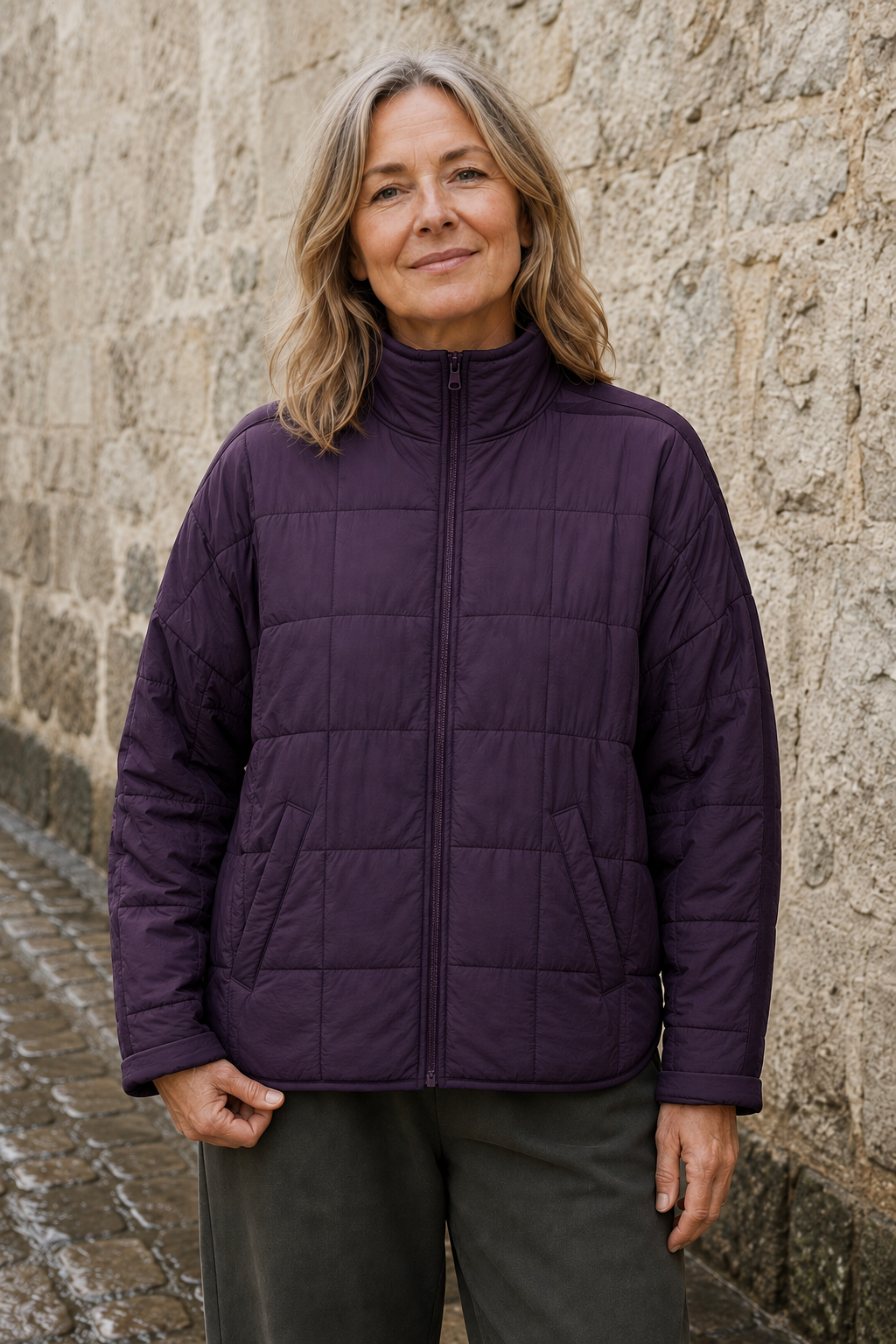 Lucette | Packable Quilted Zip Puffer - Purple