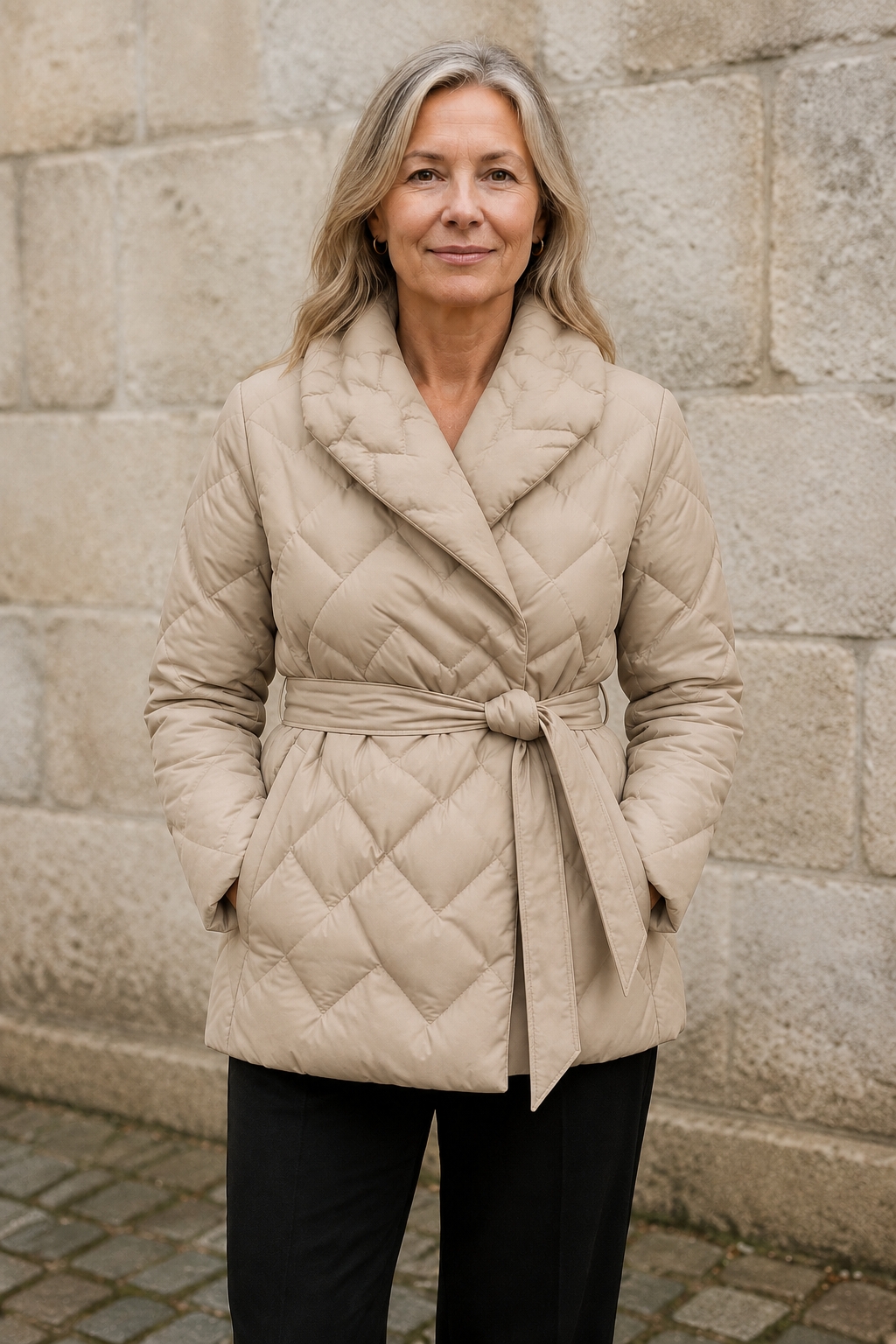 Lucienne | 90% Down Belted Wrap Coat - Beige