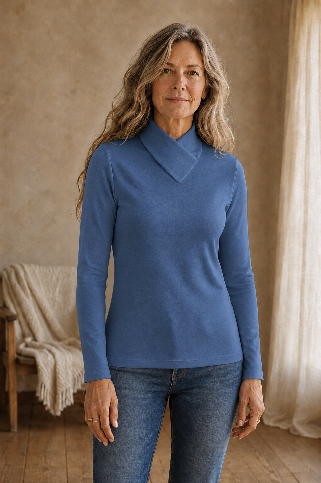 Lucinda | Fine Merino Turtleneck - Blue front hero