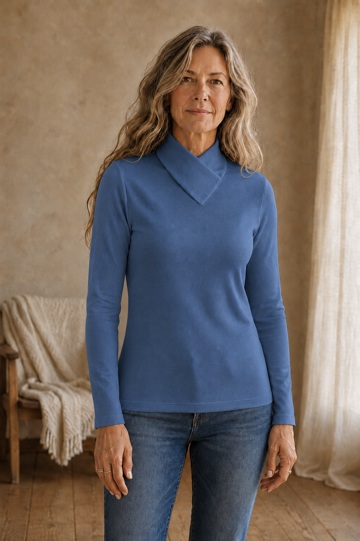 Lucinda | Fine Merino Turtleneck - Blue front hero