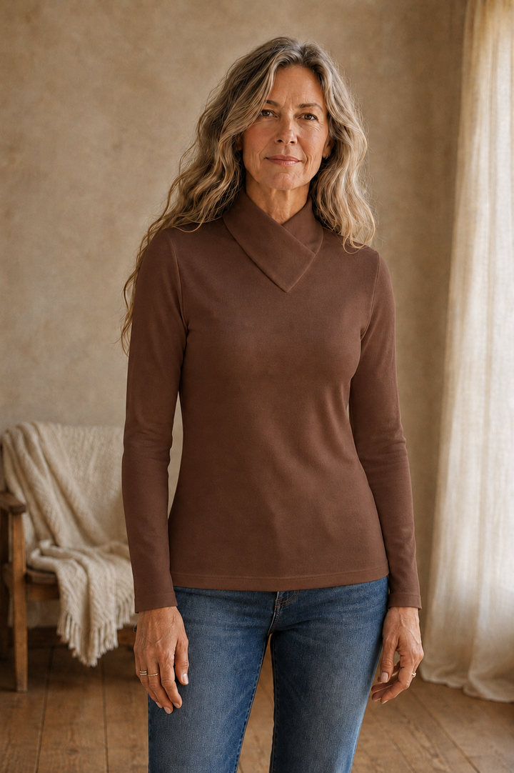 Lucinda | Fine Merino Turtleneck - Brown front hero