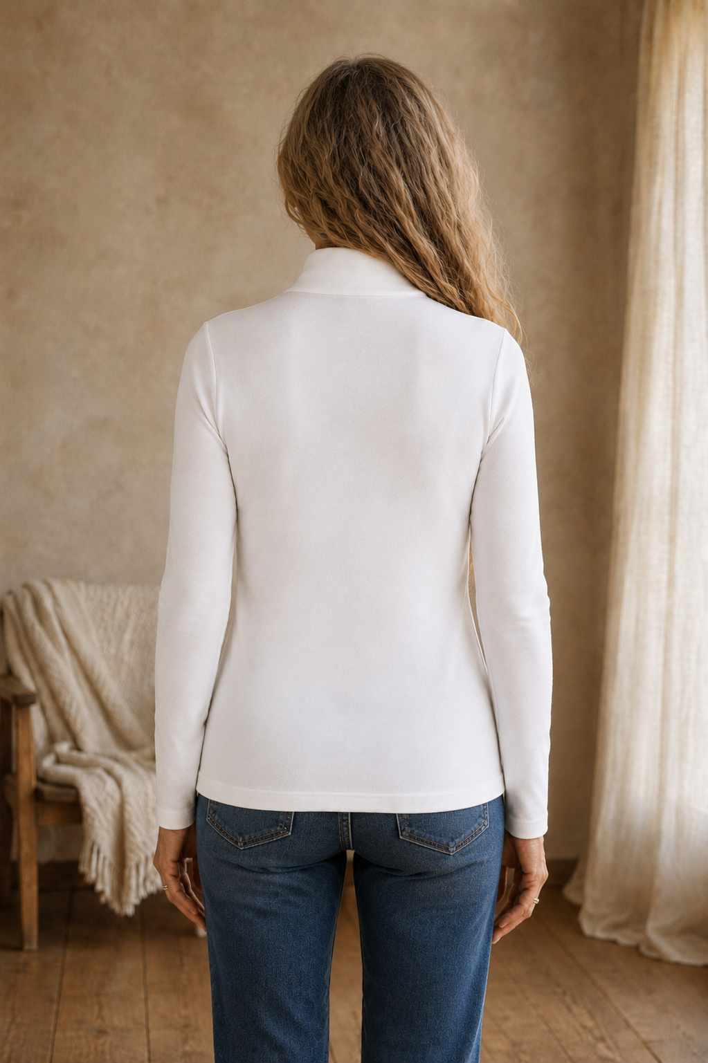 Lucinda | Fine Merino Turtleneck - White back view