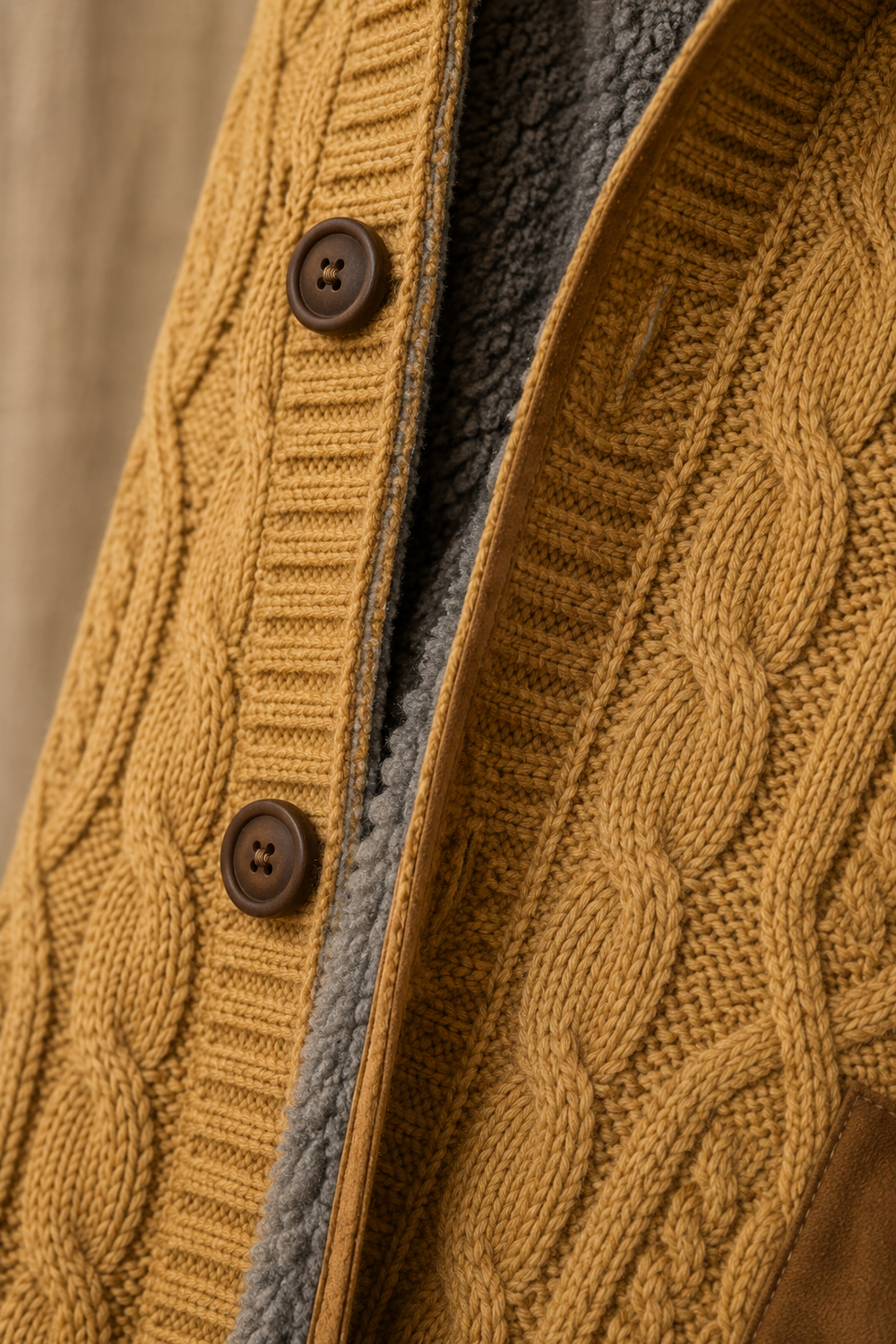 Wool Blend Fleece Lined Cardigan - fabric close-up