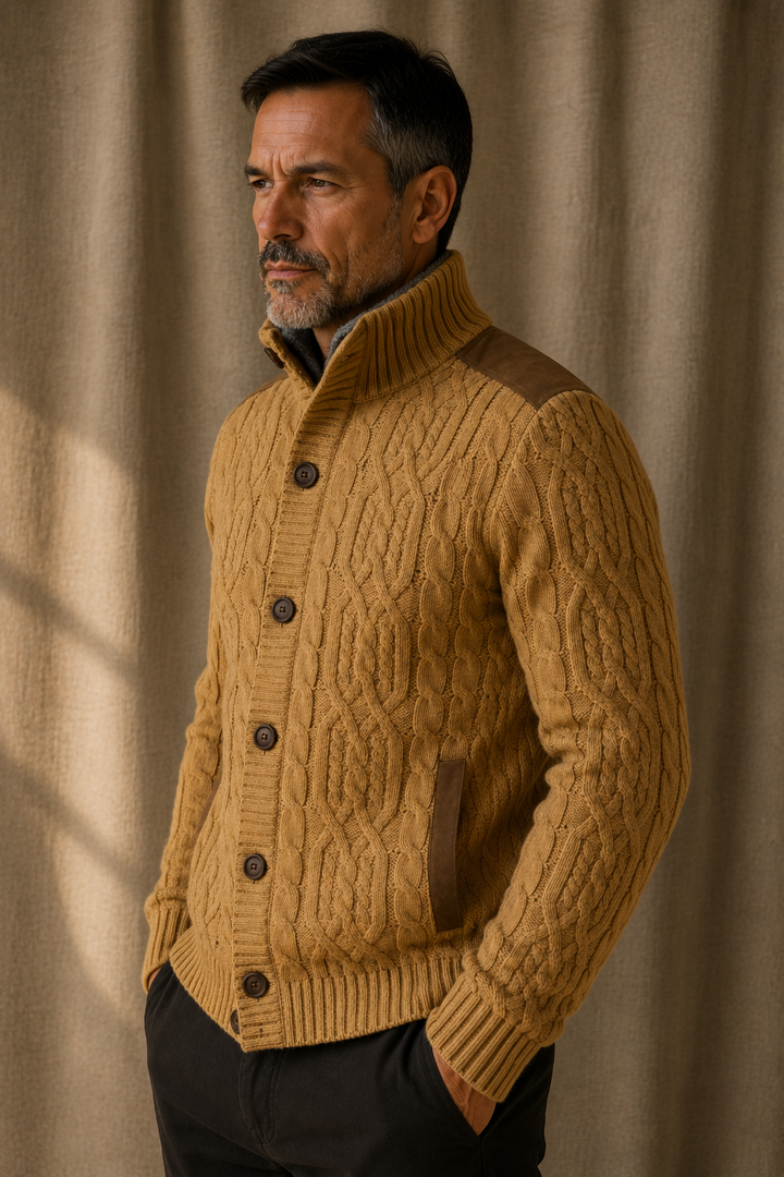 Wool Blend Fleece Lined Cardigan - Yellow