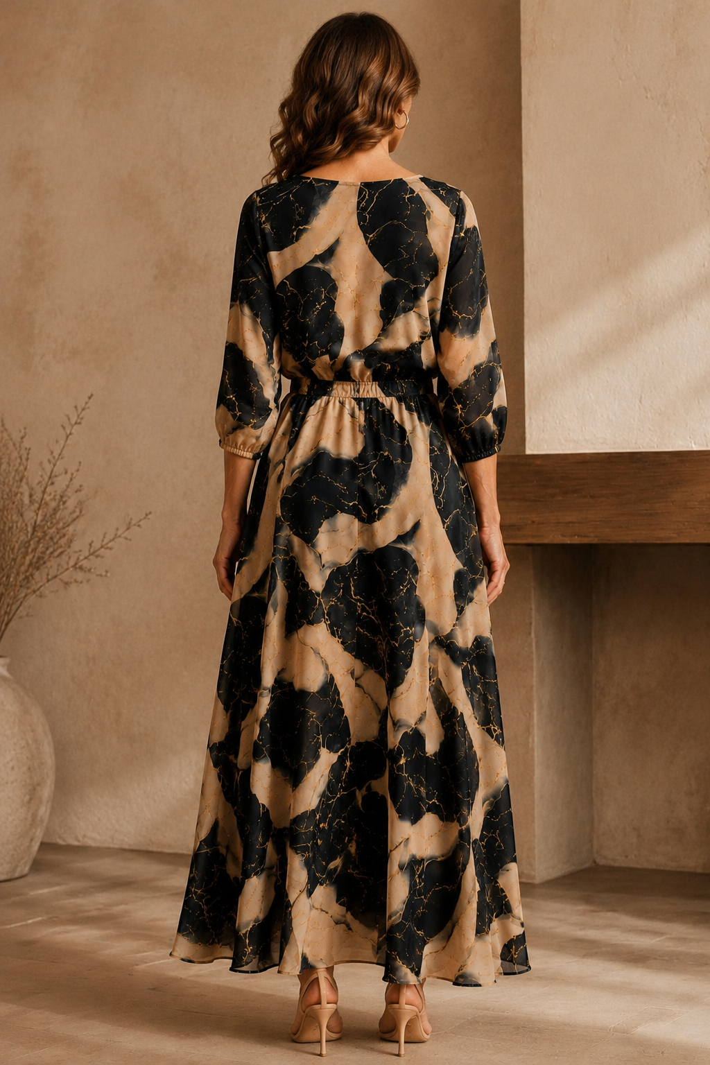 Marble Print Chiffon Maxi Dress – back view