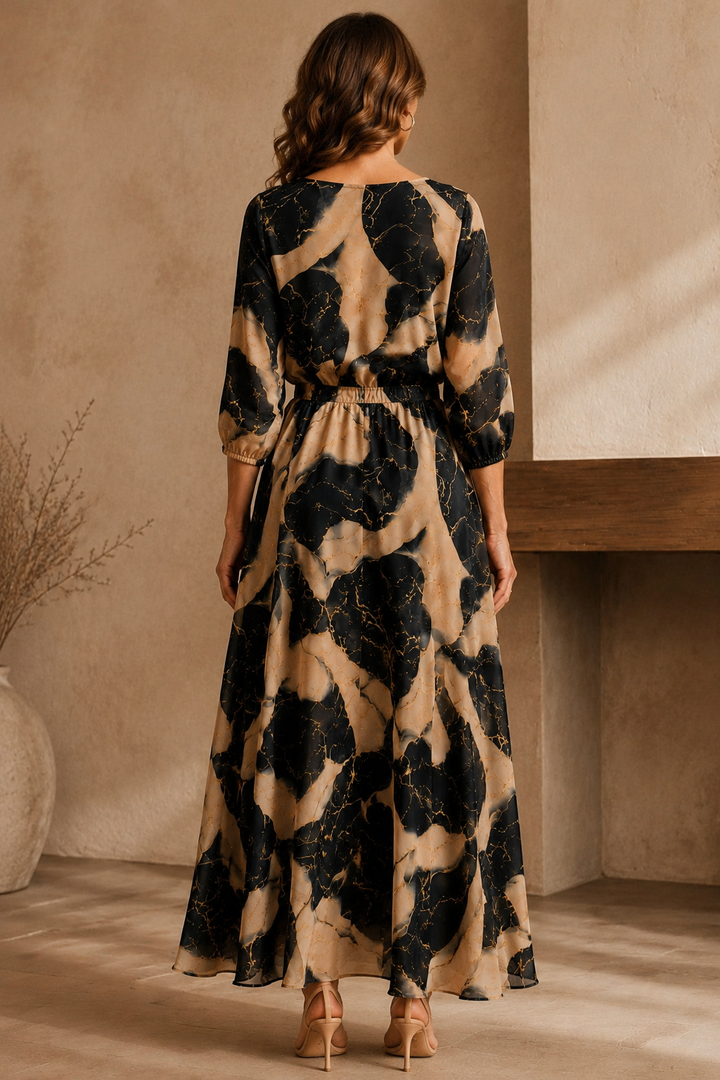 Marble Print Chiffon Maxi Dress – back view
