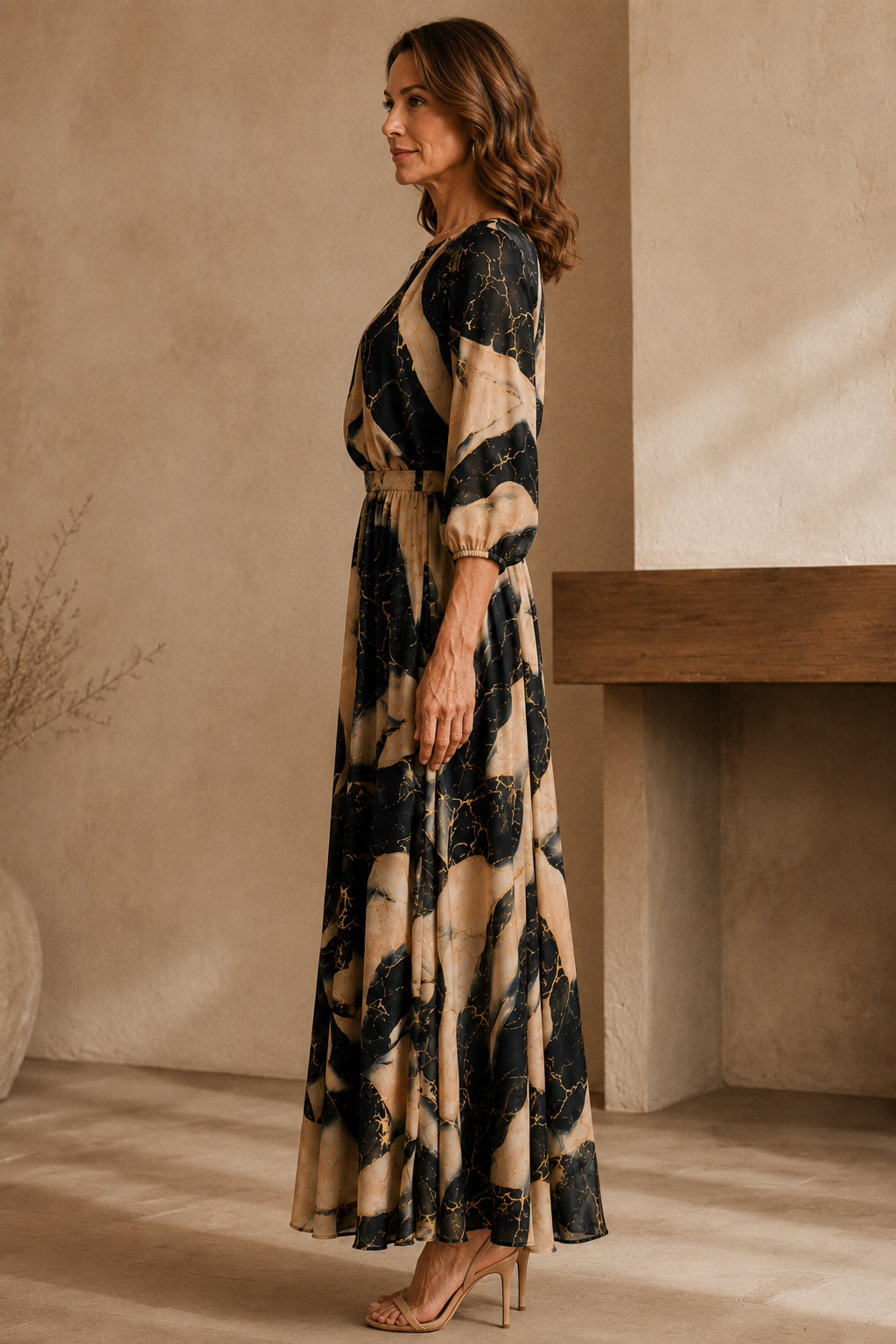 Marble Print Chiffon Maxi Dress – left side view