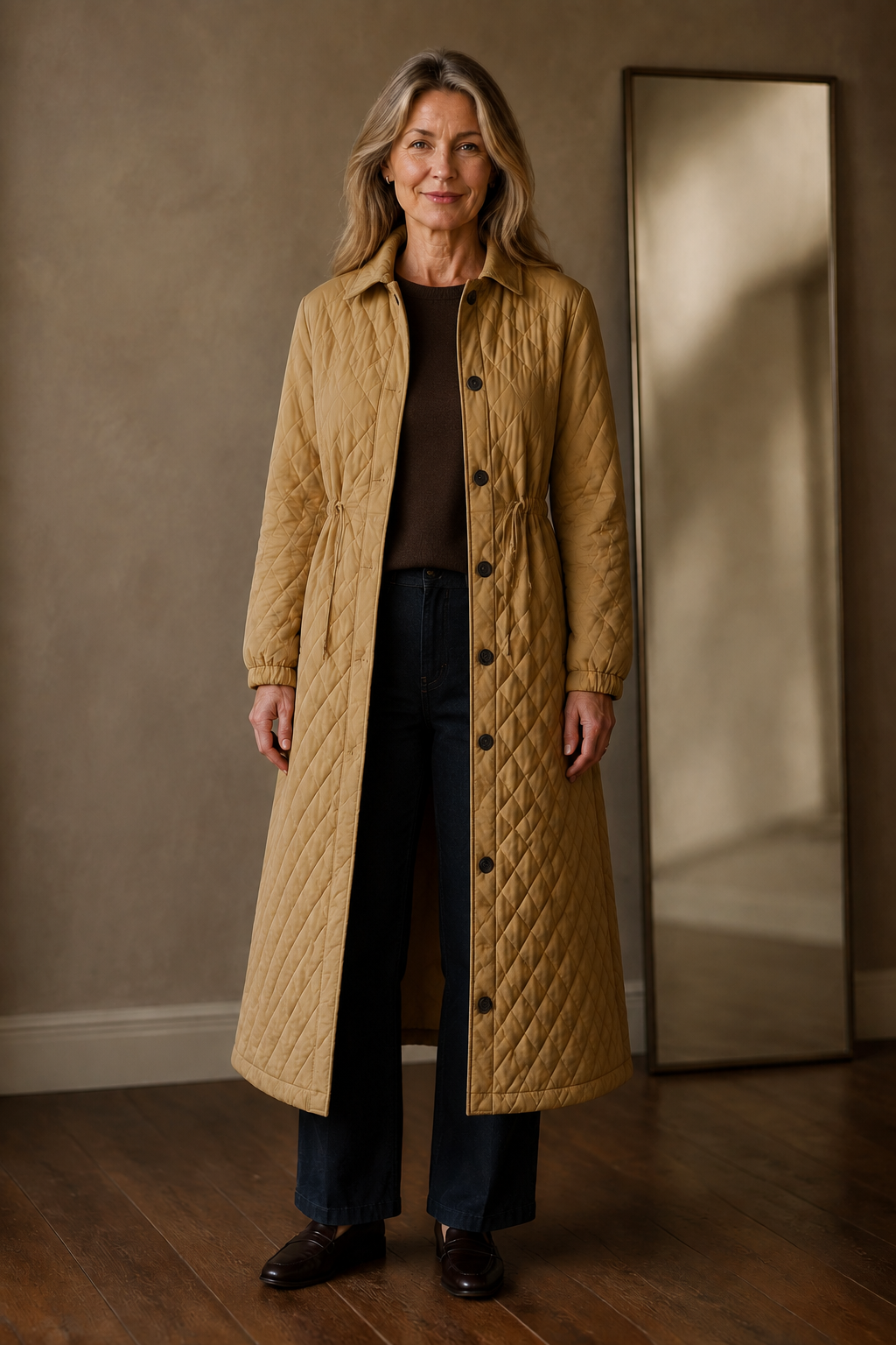 Maren quilted long coat open